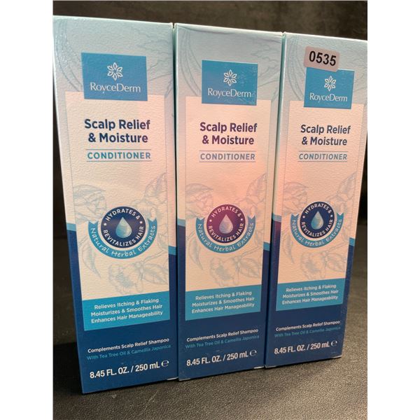 3 RoyceDerm Scalp Relief & Moisture Conditioners (250ml) Moisturizes & Relieves Itching/Flaking; New