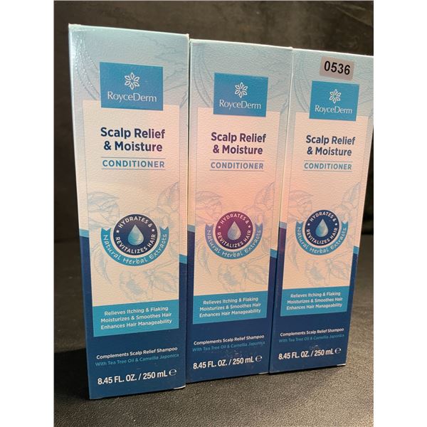 3 RoyceDerm Scalp Relief & Moisture Conditioners (250ml) Moisturizes & Relieves Itching/Flaking; New