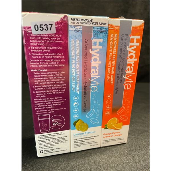 Hydralyte Variety 3-Pack Electrolyte Tablets for Dehydration (Berry, Lemon & Orange Flavors) - New