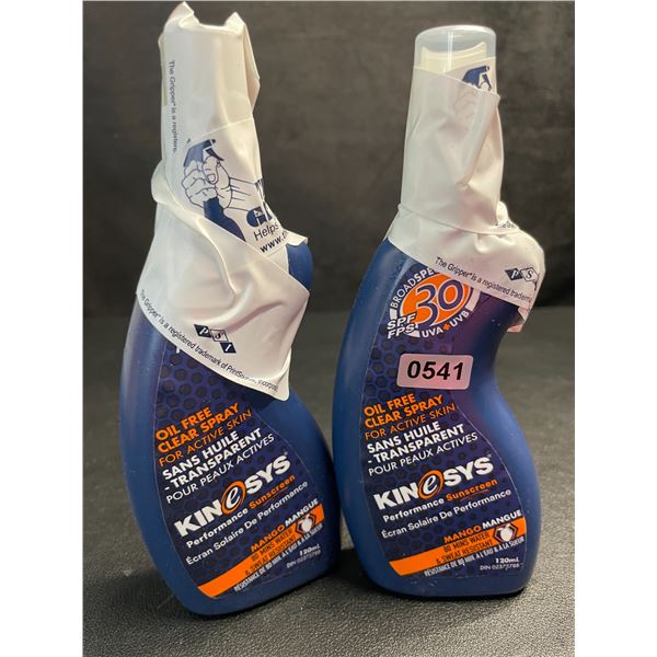 2 Kinesys SPF30 Performance Sunscreens; Oil-Free Clear Sprays - Mango - 120ml - New