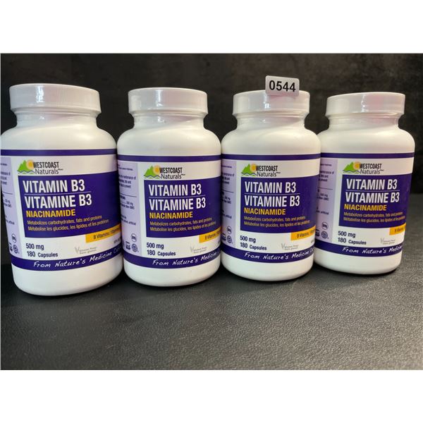 4 Bottles of WestCoast Naturals Vitamin B3 Niacinamide (500mg) 180 Capsules Each - New