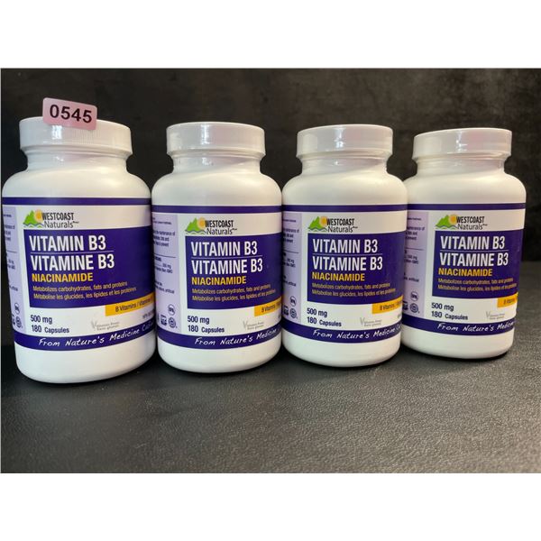 4 Bottles of WestCoast Naturals Vitamin B3 Niacinamide (500mg) 180 Capsules Each - New