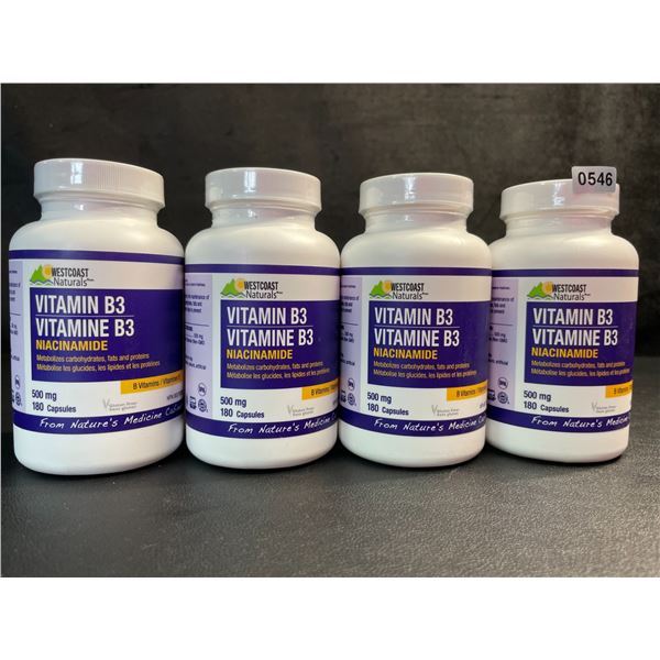 4 Bottles of WestCoast Naturals Vitamin B3 Niacinamide (500mg) 180 Capsules Each - New