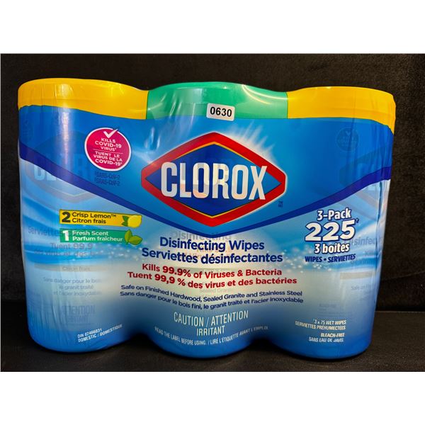 1 3-Pack of Clorox Disinfecting Wipes - 75 Wipes Per Bottle - 225 Wipes Total! - New