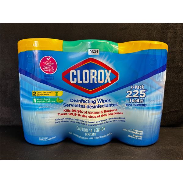 1 3-Pack of Clorox Disinfecting Wipes - 75 Wipes Per Bottle - 225 Wipes Total! - New