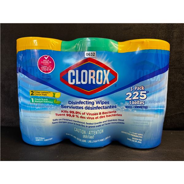 1 3-Pack of Clorox Disinfecting Wipes - 75 Wipes Per Bottle - 225 Wipes Total! - New