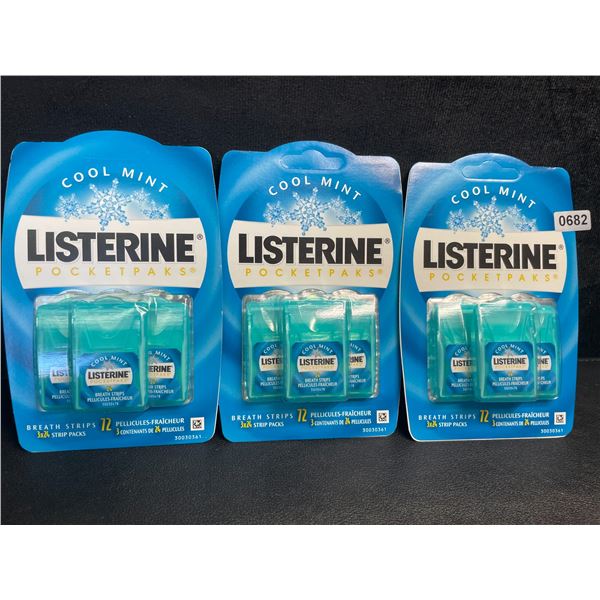 3 3-Packs of Listerine Cool Mint Breath Strips Pocketpaks (3x24 Strips Per Pack) - New