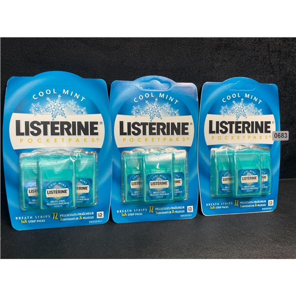 3 3-Packs of Listerine Cool Mint Breath Strips Pocketpaks (3x24 Strips Per Pack) - New