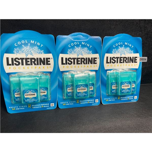 3 3-Packs of Listerine Cool Mint Breath Strips Pocketpaks (3x24 Strips Per Pack) - New
