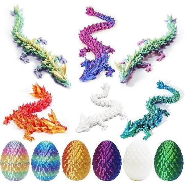 6-Pack of 3D Printed Dragon Eggs with Dragon Inside - Assorted Colours - Brand New