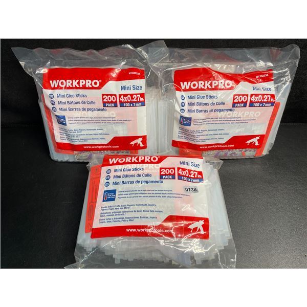 3 Packs of WorkPro Mini Hot Glue Sticks (200PCS Per Pack) 4" Size - New