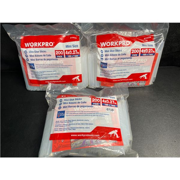 3 Packs of WorkPro Mini Hot Glue Sticks (200PCS Per Pack) 4" Size - New