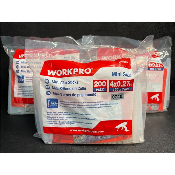 3 Packs of WorkPro Mini Hot Glue Sticks (200PCS Per Pack) 4" Size - New