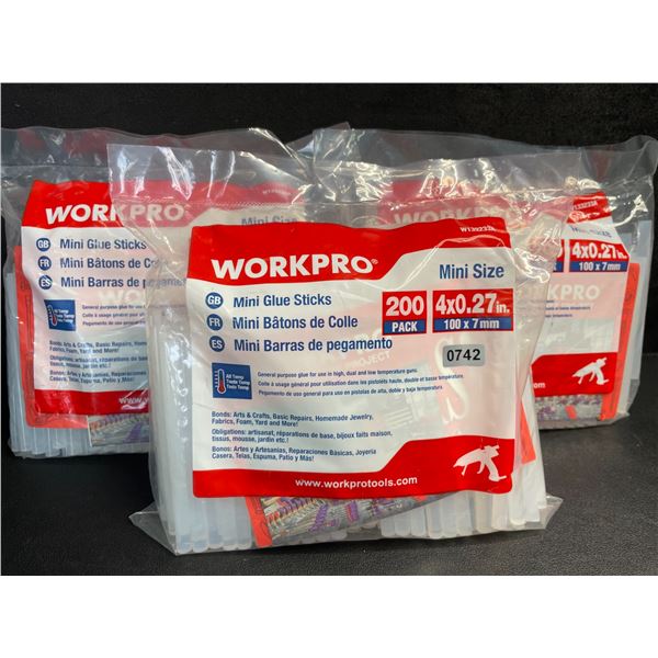 3 Packs of WorkPro Mini Hot Glue Sticks (200PCS Per Pack) 4" Size - New