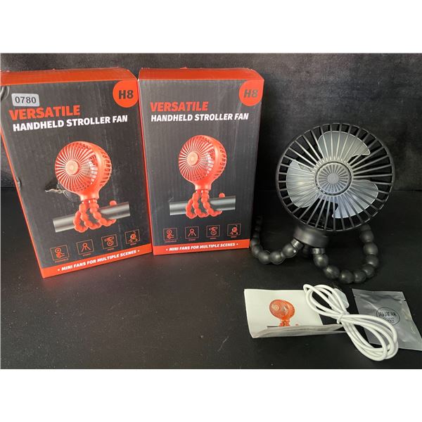 2 Versatile Handheld Mini Fans - Easily Attach to Strollers/Surfaces - Rechargeable - New