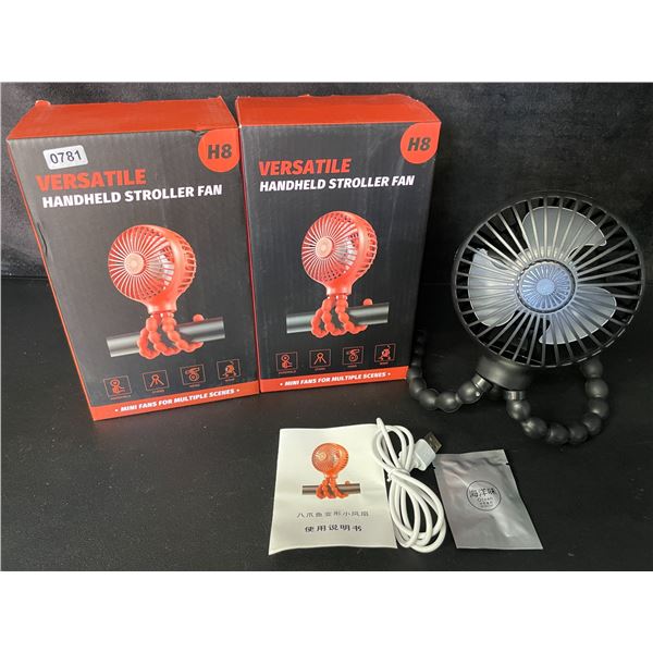 2 Versatile Handheld Mini Fans - Easily Attach to Strollers/Surfaces - Rechargeable - New