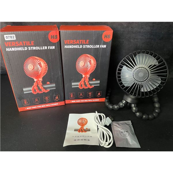 2 Versatile Handheld Mini Fans - Easily Attach to Strollers/Surfaces - Rechargeable - New