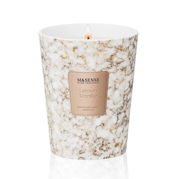 1 M&Sense Lemon Vanilla Scented Premium Candle (400g); Long-Lasting 80hr Burn Time - New