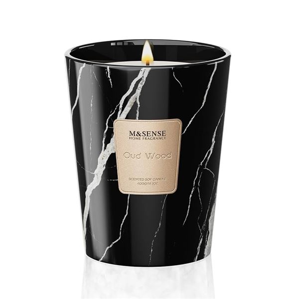 1 M&Sense Oud Wood Scented Premium Candle (400g); Long-Lasting 80hr Burn Time - New
