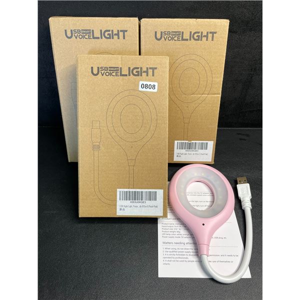 3 USB Smart Voice Activated Night Lights - Pink - Brand New