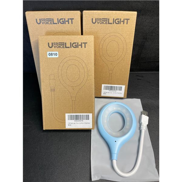 3 USB Smart Voice Activated Night Lights - Blue - Brand New