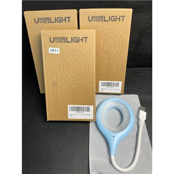 3 USB Smart Voice Activated Night Lights - Blue - Brand New