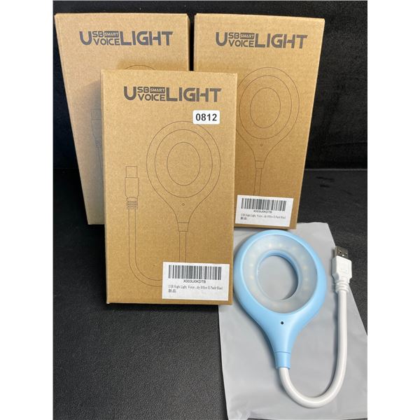 3 USB Smart Voice Activated Night Lights - Blue - Brand New