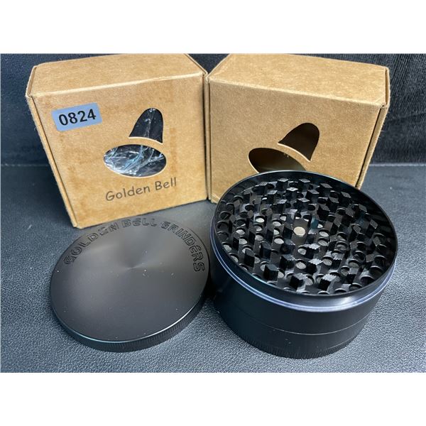 2 Golden Bell 3-Inch Grinders (For Dried Flower) - Black - Brand New