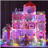 Image 2 : CuteStone 11-Rooms Huge DIY Dollhouse w/ 2 Dolls (31" x 28" x 27") Pink Princess Dollhouse - NEW