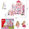 Image 3 : CuteStone 11-Rooms Huge DIY Dollhouse w/ 2 Dolls (31" x 28" x 27") Pink Princess Dollhouse - NEW