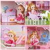 Image 4 : CuteStone 11-Rooms Huge DIY Dollhouse w/ 2 Dolls (31" x 28" x 27") Pink Princess Dollhouse - NEW