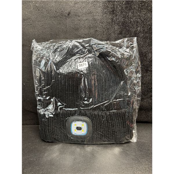 Black Unisex Toque/Beanie with 1 Touch Integrated LED Work Light - New