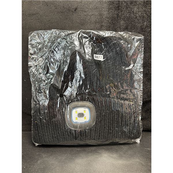 Black Unisex Toque/Beanie with 1 Touch Integrated LED Work Light - New