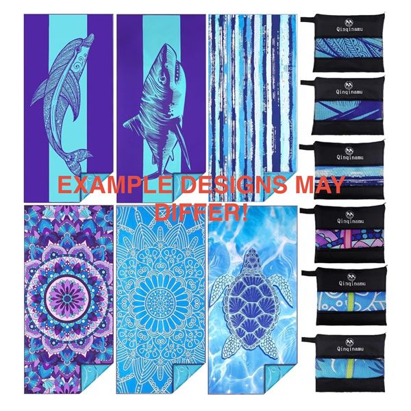 6-Pack of Microfibre Beach Towels - Assorted Designs - New
