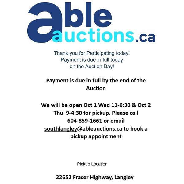 All items must be removed Wed 11am to 6:30pm or Thu 9am to 4:30pm by appointment only.