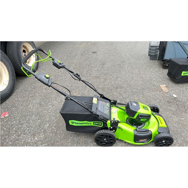GREENWORKS PRO 21" ELECTRIC LAWNMOWER WITH BATTERY *WORKING CONDITION UNKNOWN/NO CHARGER*