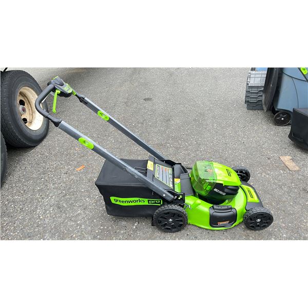 GREENWORKS PRO 21" ELECTRIC LAWNMOWER WITH BATTERY *WORKING CONDITION UNKNOWN/NO CHARGER*
