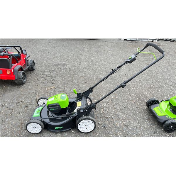 GREENWORKS PRO 21" ELECTRIC LAWNMOWER WITH BATTERY *WORKING CONDITION UNKNOWN/NO CHARGER/NO BAG*
