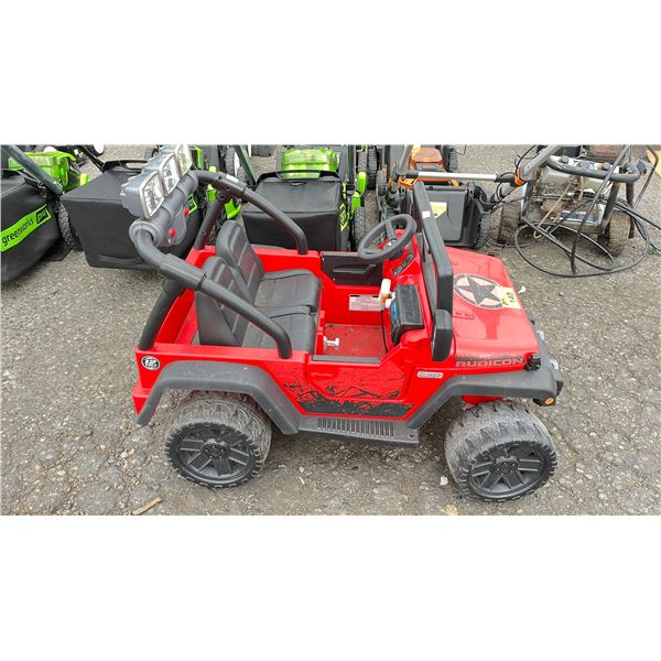 RED PLASTIC JEEP RUBICON CHILDRENS RIDE ON *WORKING CONDITION UNKNOWN/NO CHARGER/MAY BE MISSING