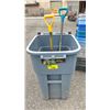Image 1 : BRUTE 50 GALLON WHEELED ROLLOUT BIN WITH TWO SHOVELS