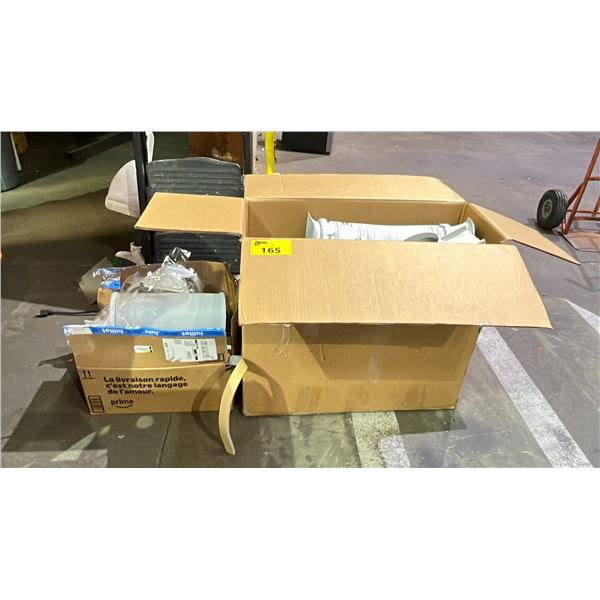 2 BOXES OF ASSORTED AIR CONDITIONER PARTS: HOSES, REMOTE CONTROLS & WINDOW ATTACHMENTS