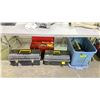Image 1 : TWO PLASTIC TOOL BOXES, RED METAL TOOL BOX & RUBBERMAID TOTE WITH ASSORTED SMALL HAND TOOLS,