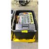 Image 1 : 102 LITRE STORAGE BIN WITH LID FILLED WITH SMALL TOOL BOXES, HARDWARE, LEVEL, ORGANIZERS & MORE