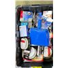 Image 1 : 102 LITRE STORAGE BIN WITH LID FILLED WITH SMOKE ALARMS, LIGHT BULBS, FIRE EXTINGUISHER & MORE