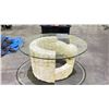 Image 1 : COFFEE TABLE WITH GLASS TOP & FAUX STONE BASE - APPROX. 38" ROUND X 17"H