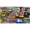 Image 2 : SHELF OF ASSORTED HAND TOOLS, TIRE CLEANER, TAPE & CAR WASH & WAX