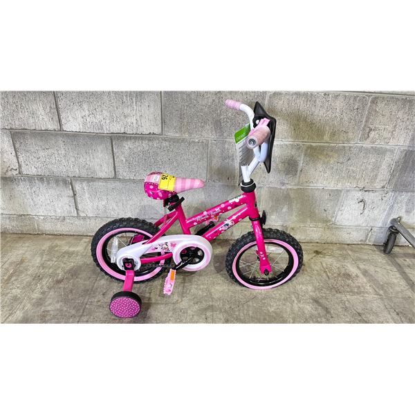 MINNIE MOUSE PINK SINGLE SPEED CHILDRENS BIKE WITH TRAINING WHEELS *FRONT TIRE FLAT*