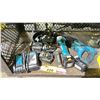 Image 1 : MAKITA CORDLESS SAWZALL, ANGLE GRINDER, BATTERY CHARGER, ASSORTED BATTERIES & PACK OF MILWAUKEE