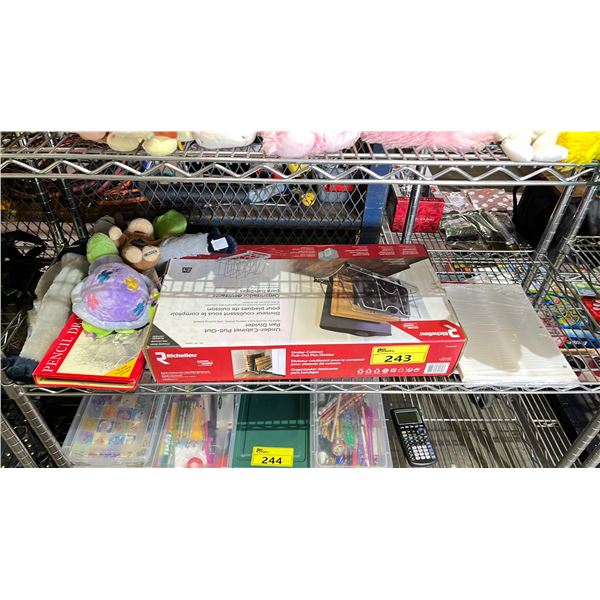 UNDER CABINET PAN PULL OUT SYSTEM, PACK OF PAPER, PENCIL DRAWING KIT & STUFFED ANIMALS