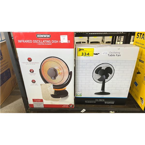 MAINSTAYS OSCILLATING TABLE FAN & INFRARED OSCILLATING DISH HEATER